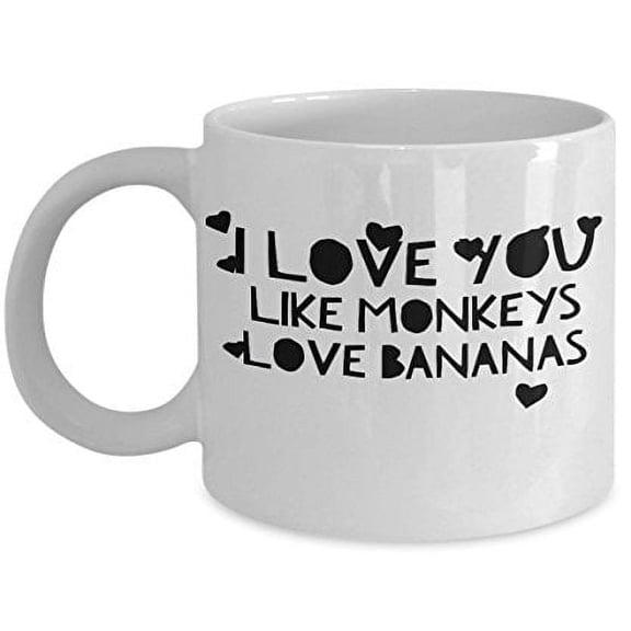 Monkey 11 oz Coffee Mug - I Love You Like Bananas White Ceramic Gift