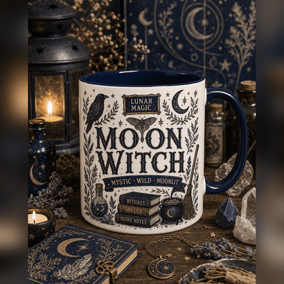 Coffee Mug Moon Witch Ceramic Coffee Cup for Lunar Magic Morning Rituals