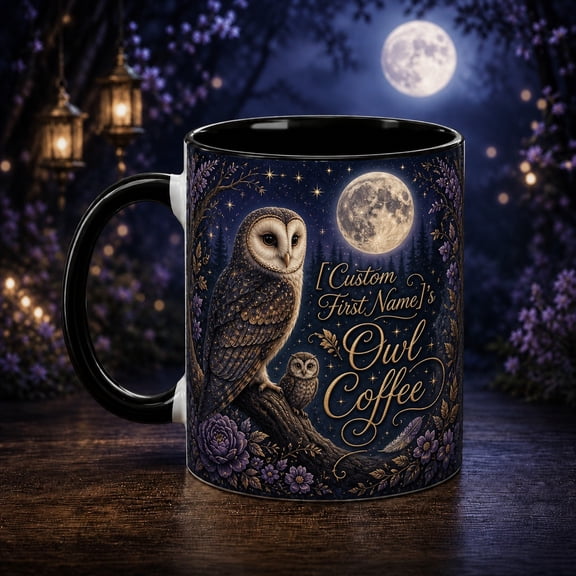 Coffee Mug Moonlit Owl Custom Ceramic for Coffee or Tea Owl Lovers