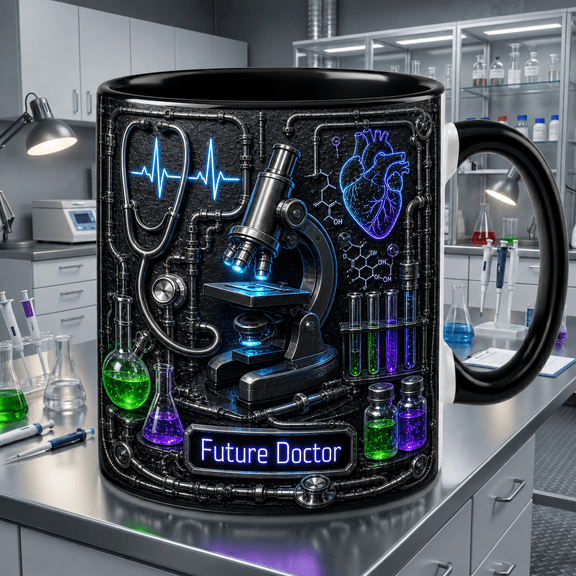 Coffee Mug Neon Science Lab Ceramic Desk Cup for Pre Med Students