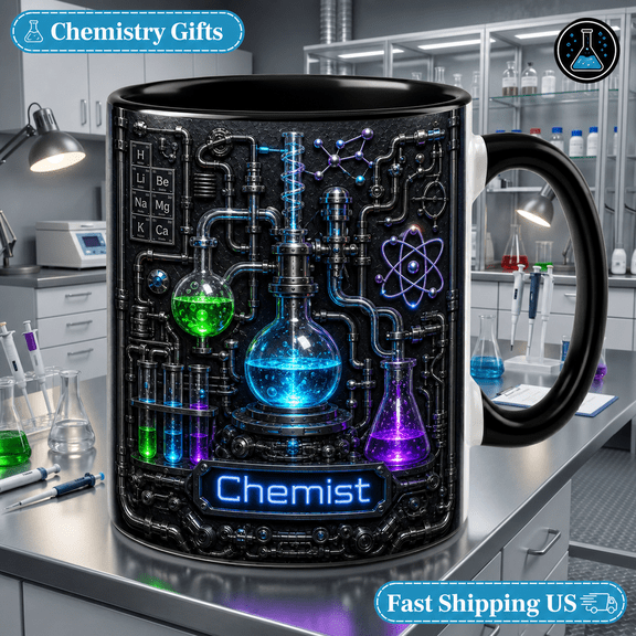 Coffee Mug Neon Science Lab Ceramic Desk Drinkware for Chemists and Scientists