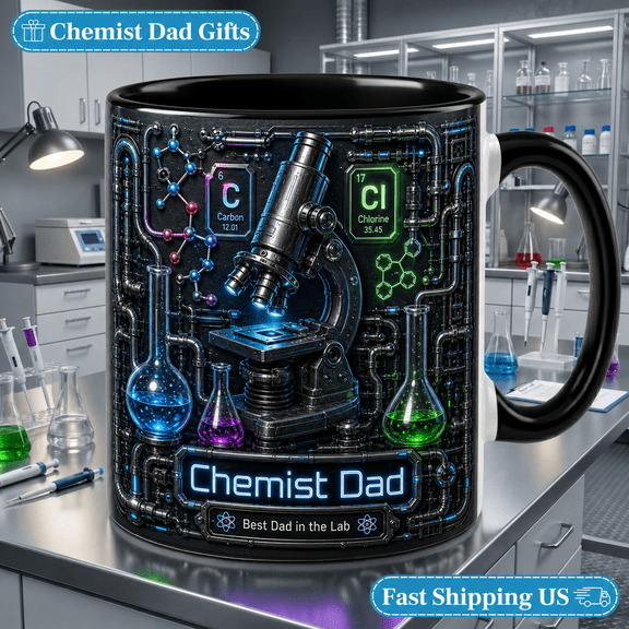 Coffee Mug Neon Science Lab Ceramic for Desk or Office Chemist Dad Gift
