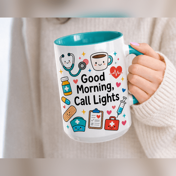 Coffee Mug Nurse Humor Doodle Art for Morning Coffee Healthcare Workers