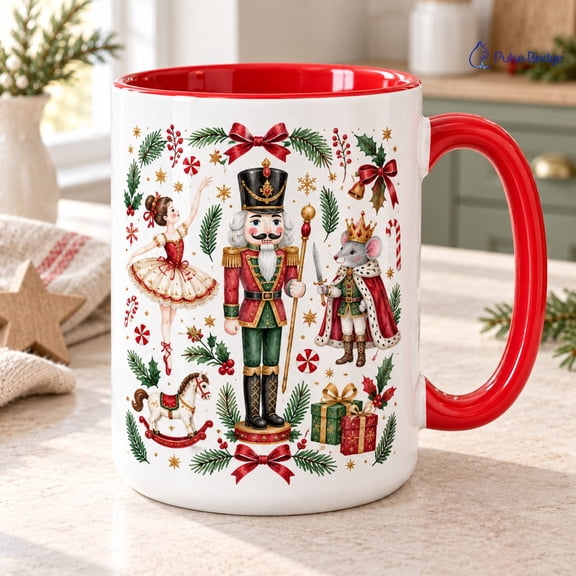 Coffee Mug Nutcracker Christmas Coffee Mug Gift, Red Handle Holiday Drinkware