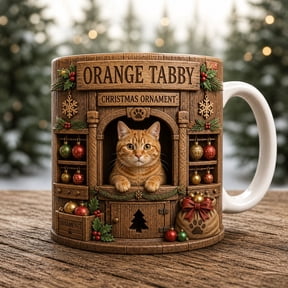 Coffee Mug Orange Tabby Christmas Ceramic for Coffee and Tea Cat Lovers