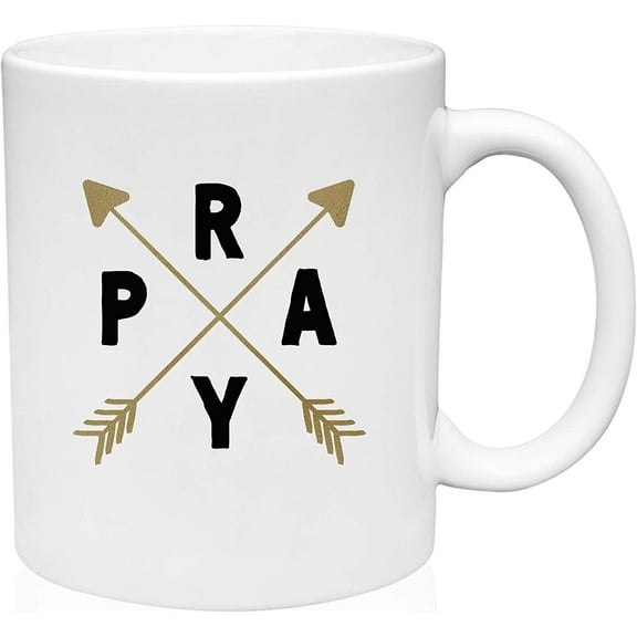 Coffee Mug PRAY Arrows Vector Art Christian Jesus Religion God Grace White Coffee Mug Funny Gift Cup