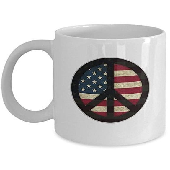 USA Flag 11 oz Coffee Mug - Peace White Ceramic Gift
