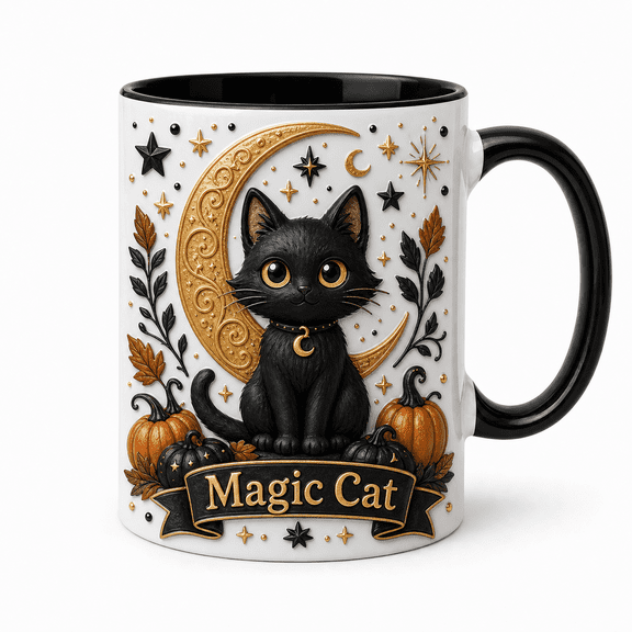 Coffee Mug Personalized Black Cat Moon Custom Name for Morning Coffee Cat Lovers
