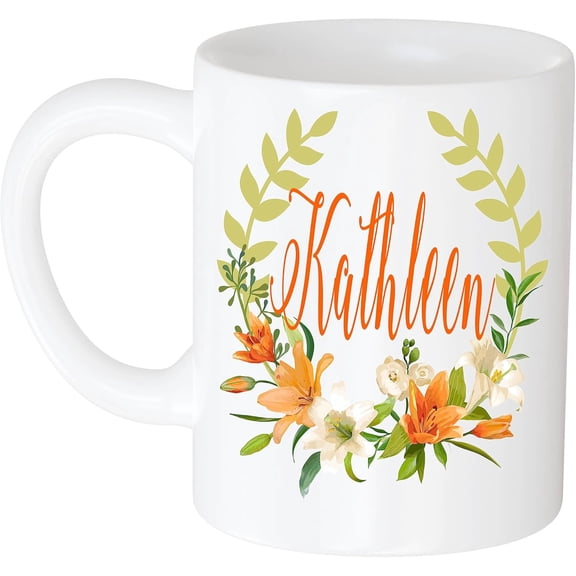 Coffee Mug Personalized Coffee Mug - Gift for Women, Customized Name Kathleen Flower and Name Mug Gift for Women, Girl 11oz White Mug 995650