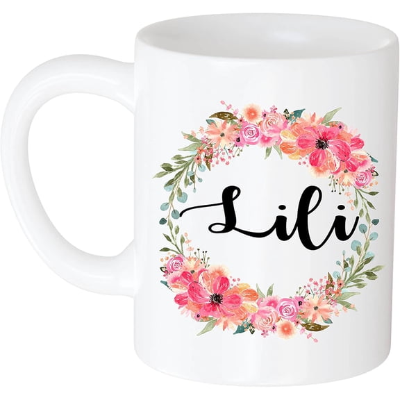 Coffee Mug Personalized Coffee Mug - Gift for Women, Customized Name Lili Flower and Name 11oz White Mug 276663