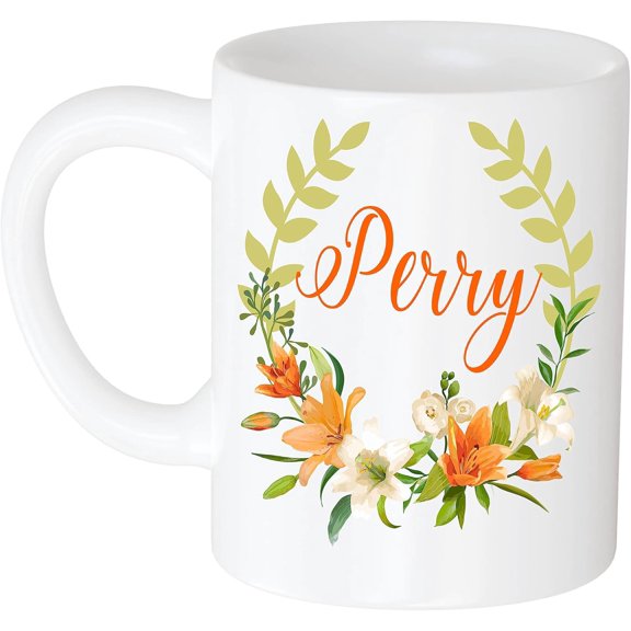 Coffee Mug Personalized Coffee Mug - Gift for Women, Customized Name Perry Flower and Name Mug Gift for Women, Girl 11oz White Mug 225435