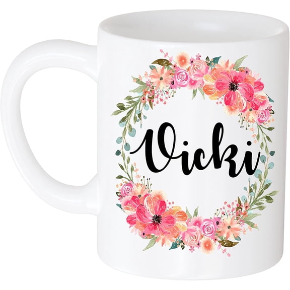 Coffee Mug Personalized Coffee Mug - Gift for Women, Customized Name Vicki Flower and Name 126691