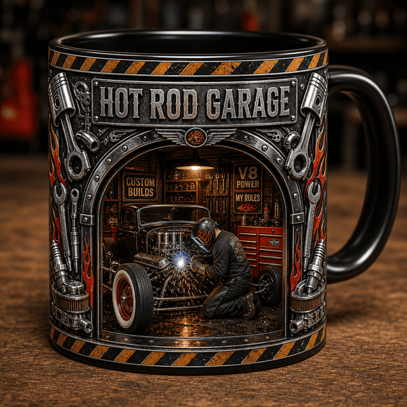 Coffee Mug Personalized Hot Rod Garage Welder for Workshop Coffee Breaks, Custom Garage Gift