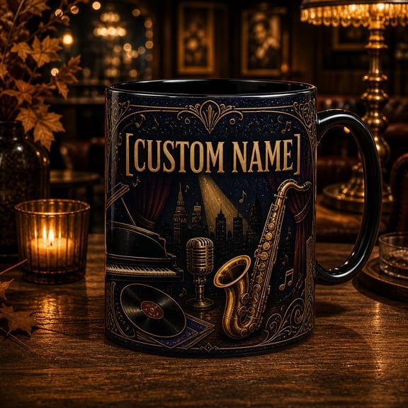Coffee Mug Personalized Jazz Lover Custom Name Desk Cup for Music Fans