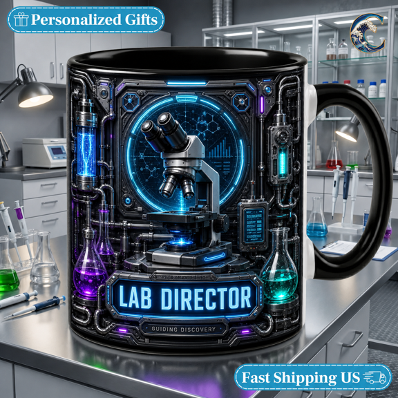 Coffee Mug Personalized Lab Director Microscope Ceramic Desk Drinkware for Scientists