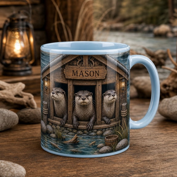 Coffee Mug Personalized Otter River Lodge Ceramic Mug for Morning Coffee Otter Lovers