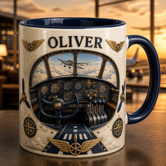 Coffee Mug Personalized Pilot Cockpit Ceramic for Morning Coffee Aviation Gift