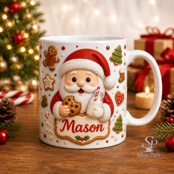 Coffee Mug Personalized Santa Cookie Lover Christmas Treat Mug for Cocoa, Cookies and Milk Holiday Gift