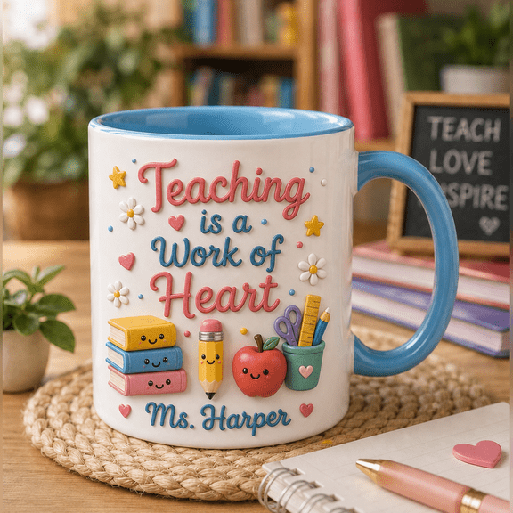 Coffee Mug Personalized Teacher Name Ceramic Drinkware for Desk Teacher Appreciation Gift