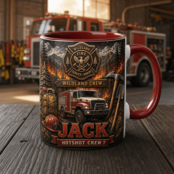 Coffee Mug Personalized Wildland Firefighter Ceramic for Desk or Station Firefighter Gift
