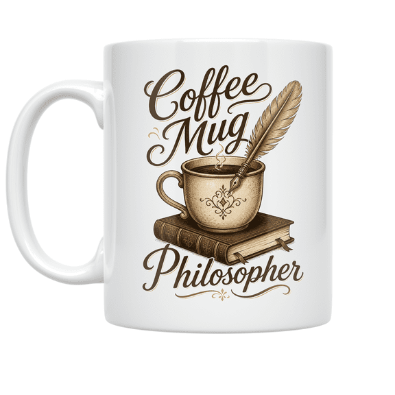 Coffee Mug Philosopher Quill Design - Literature Lover - 11 oz Ceramic Coffee Mug
