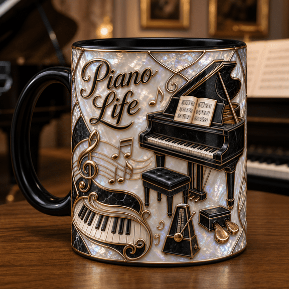 Coffee Mug Piano Life Grand Piano Desk Drinkware for Christmas Gift for Pianists