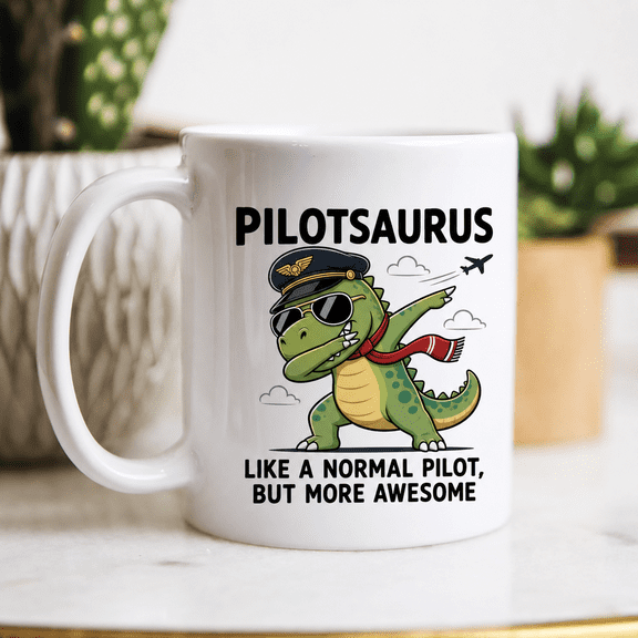 Coffee Mug Pilotsaurus Pilot Dinosaur Ceramic Desk Cup Gift for Pilots