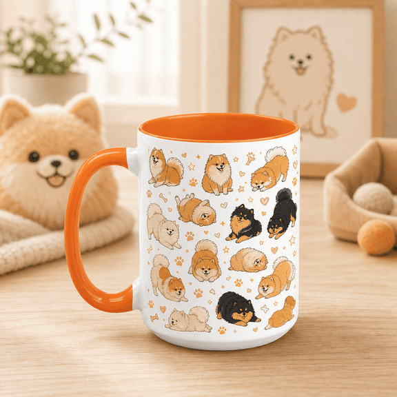 Coffee Mug Pomeranian Pattern Accent Mug for Morning Coffee Dog Lovers