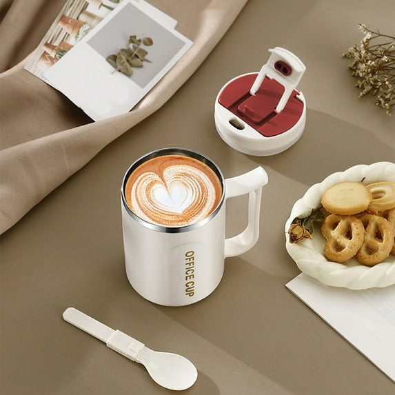 Coffee Mug, Portable Double Layer Stainless Steel Mug with Lid and Handle, Induction Heatable Insulated, Travel Camping Office Use, Double Insulation, 500ml Capacity
