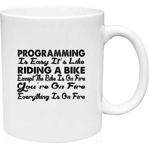 Coffee Mug Programming like Riding a Bike on Fire White Coffee Mug Funny Gift Cup