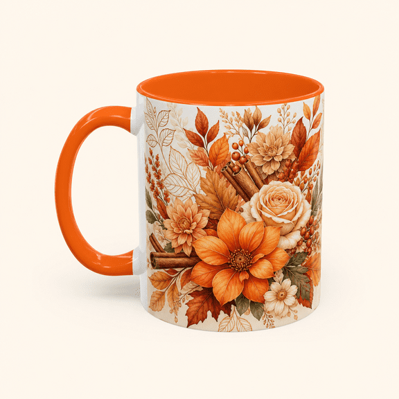 Coffee Mug Pumpkin Spice Floral Ceramic for Morning Coffee Fall Gift