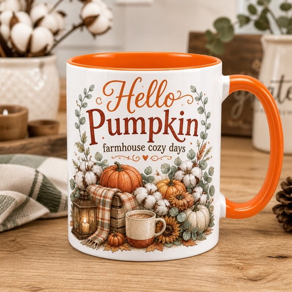Coffee Mug Pumpkin and Cotton Farmhouse Cozy Drinkware for Fall Lovers