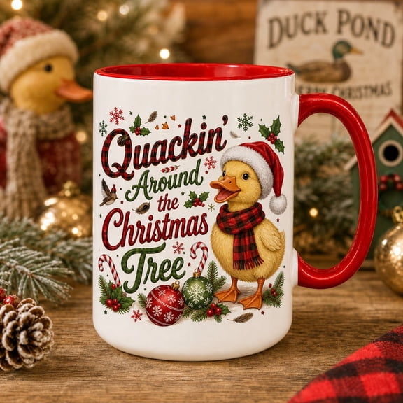 Coffee Mug Quackin Around the Christmas Tree Duck Hot Drink Cup for Duck Lovers