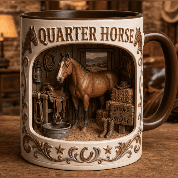 Coffee Mug Quarter Horse Western Stable Ceramic for Morning Coffee Horse Lovers