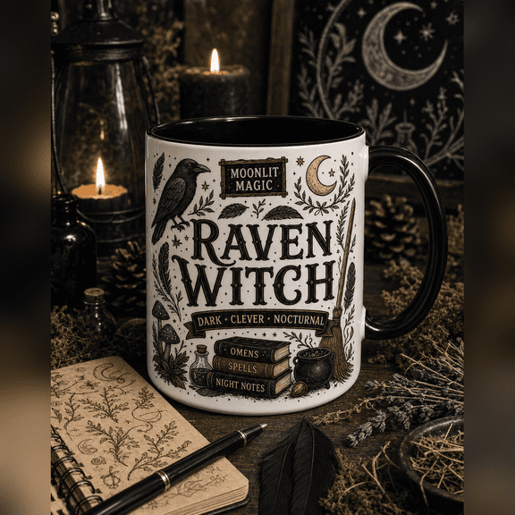 Coffee Mug Raven Witch Ceramic Drinkware for Morning Coffee Gothic Gift