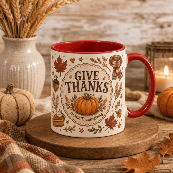 Coffee Mug Rustic Thanksgiving Fall Farmhouse Ceramic for Coffee Tea Hostess Gift