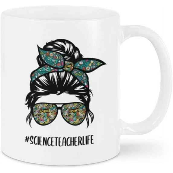 Coffee Mug For Scientist Teacher Women From Family Friends Science Messy Hair Buns Glasses Women Custom Name White Ceramic Cup 11 15oz Science Gifts For Men Women For Birthday