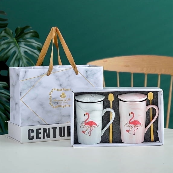Coffee Mug Set, Perfect Wedding Gifts for Couples, and Anniversary Presents, Ceramic Marble 14 oz
