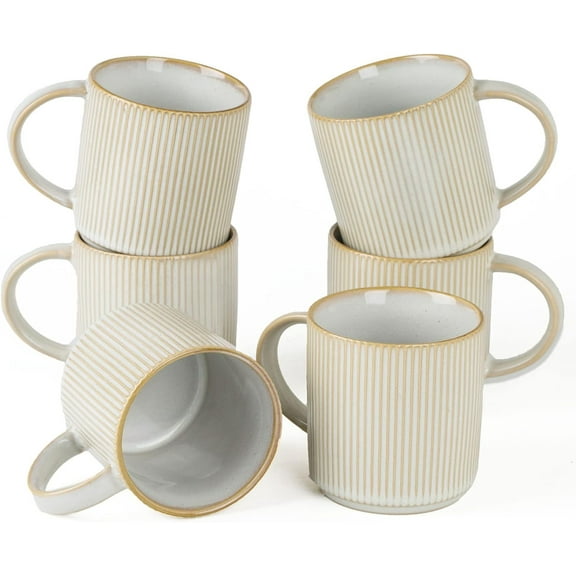 Coffee Mug Set for 6, Star 12 oz Catering Mugs Cup Set with Handle for Coffee, Tea, Cocoa, Milk - Ceramic Stoneware Drinkware Set, Cappuccino White