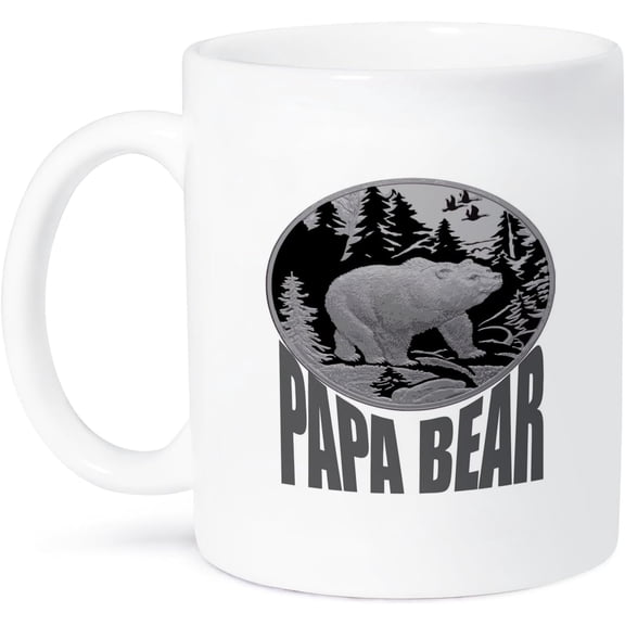Coffee Mug, Size 11-15oz - Woodland Papa Bear Vector Art - Bear In Woodland - funny coffee cup gift