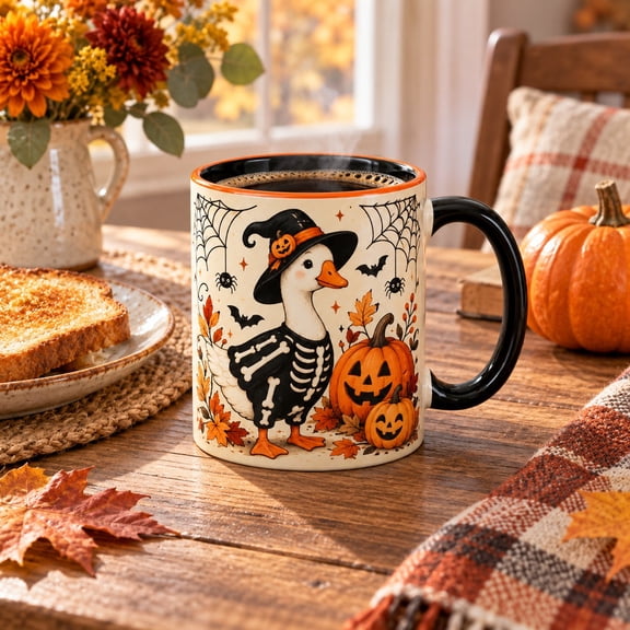 Coffee Mug Skeleton Goose Halloween Design for Morning Brews and Spooky Season Gifts
