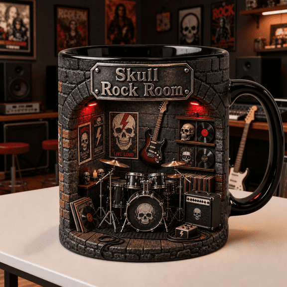 Coffee Mug Skull Rock Design Ceramic for Coffee Desk Use Rock Music Fans