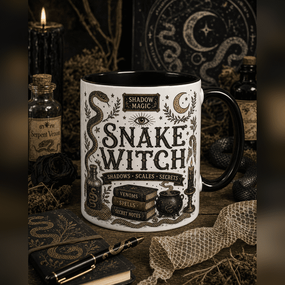 Coffee Mug Snake Witch Ceramic Drinkware for Coffee Lovers and Gothic Gift Giving