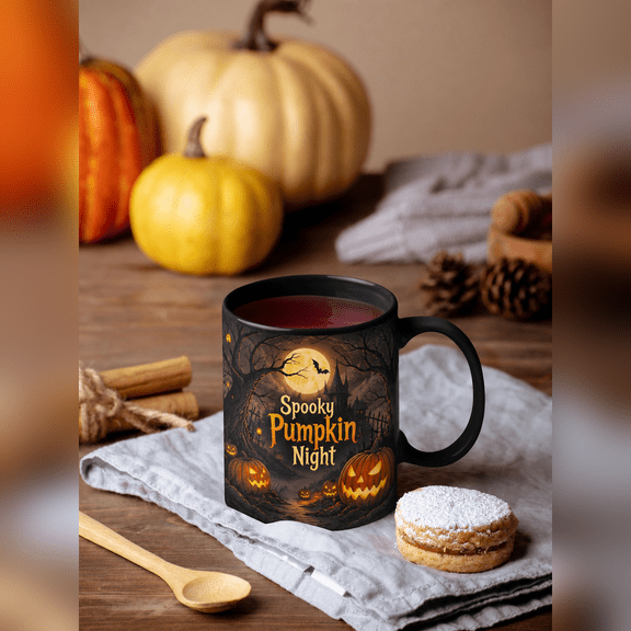 Coffee Mug Spooky Pumpkin Night Ceramic for Morning Coffee Halloween Lovers