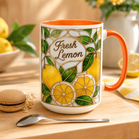 Coffee Mug Stained Glass Lemon Ceramic Coffee Cup for Morning Sips and Housewarming Gifts