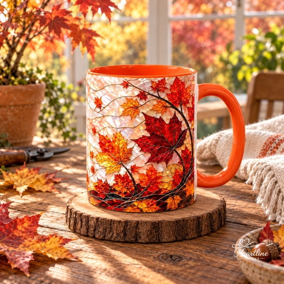 Coffee Mug Stained Glass Maple Leaves for Autumn Drinkware Gift
