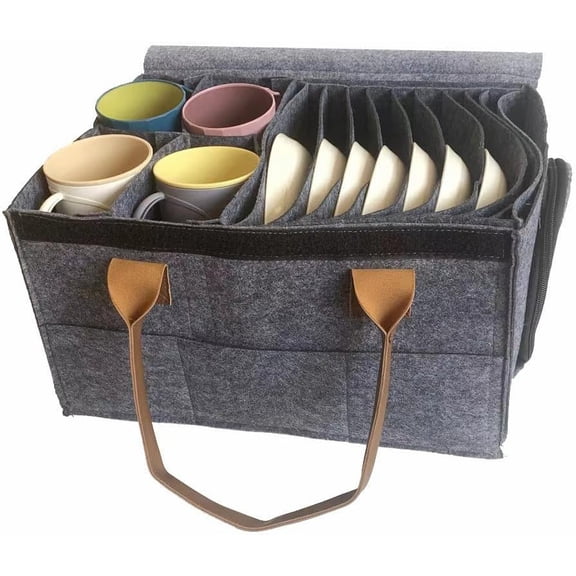 Coffee Mug Storage Box, Dinnerware China Storage Container Hard Shell with Lid, Quilted Stemware Wine Glass Storage Cases with Zipper Handle, Dish Dinner Plate Storage Protectors for Glassware