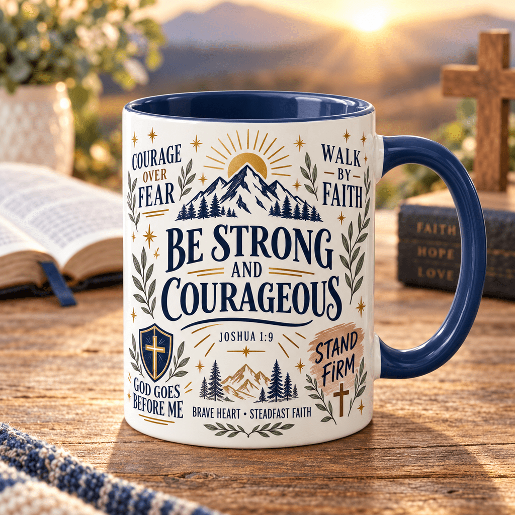 Coffee Mug Strong and Courageous Christian Scripture Drinkware for ...