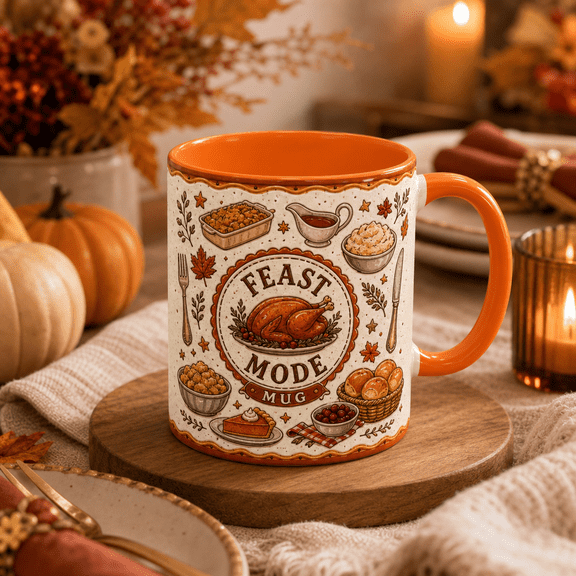 Coffee Mug Thanksgiving Feast Mode Ceramic for Coffee Fall Dinner Host Gift