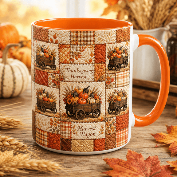Coffee Mug Thanksgiving Harvest Wagon Ceramic Morning Coffee Cup for Fall Hosts